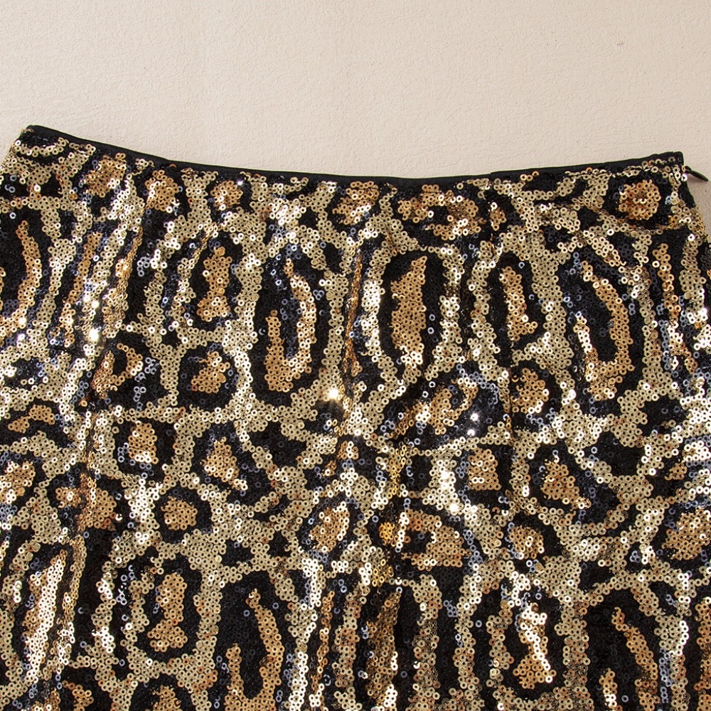 Leopard Print Sequin Mini Skirt - Picture 5 of 9